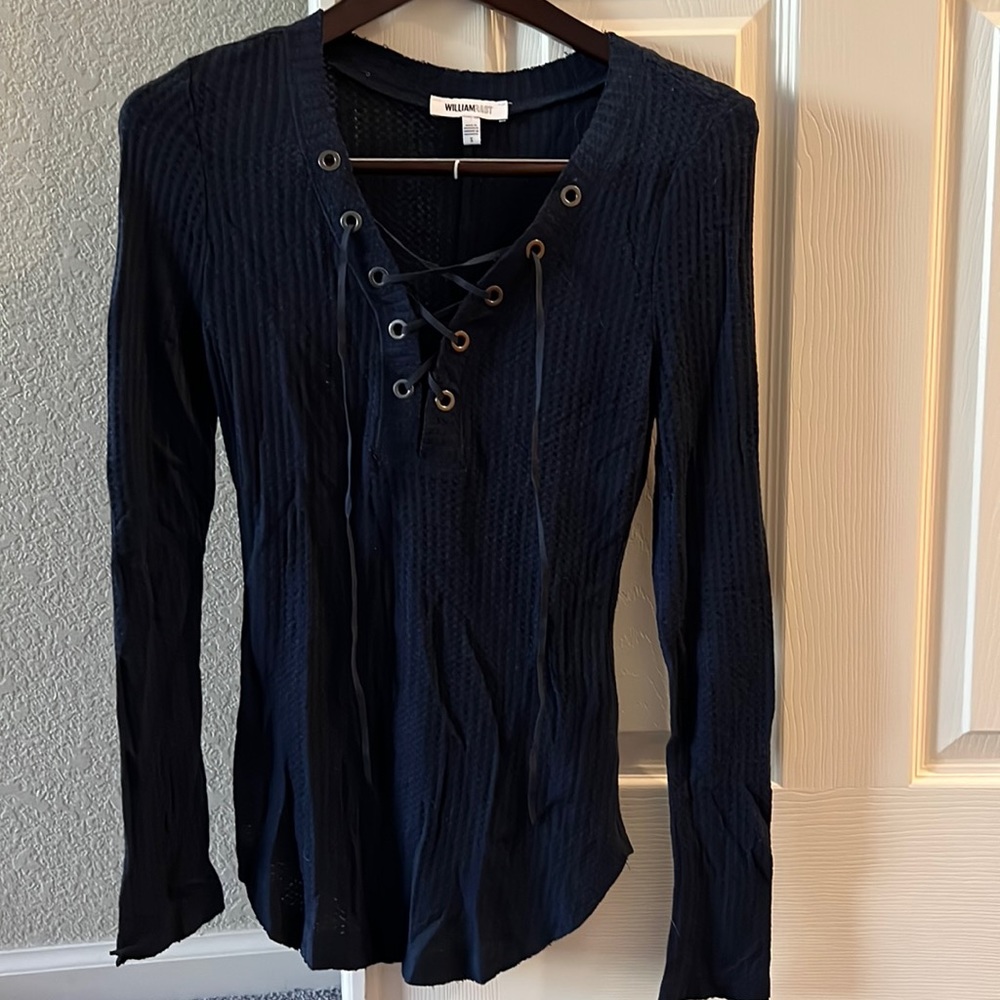 William Rast blue long sleeve lace up top, size small